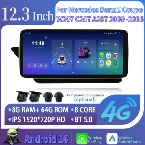12.3" For Mercedes Benz E Coupe W207 C207 A207 2009-2016 Multimedia Car Radio BT Android 14 GPS Navigation Carplay Screen Stereo